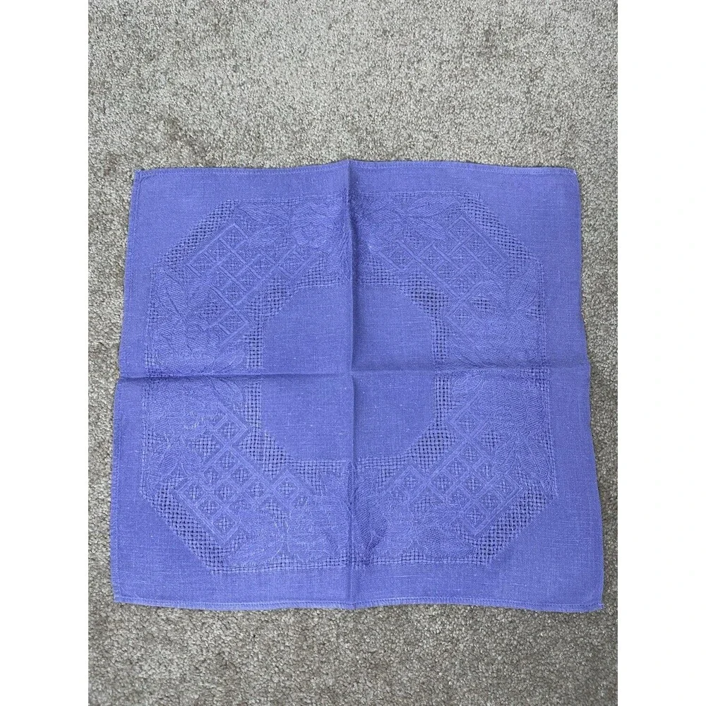 11 VTG Lavender Linen Napkin Elaborate Cutwork Drawn Thread Work Lace Cottagecor
